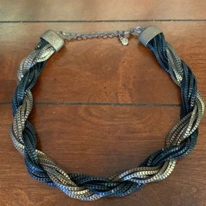 Black & bronze braided metallic necklace